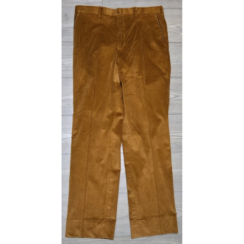 J L‎ Powell Corduroy Pants Mens 36x33 Brown Orange Leather Accents J. L. Powell